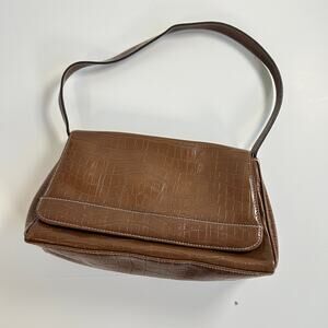 Faux Leather Brown Bag 90s Retro Crazy Horse Liz Claiborne Purse Small Shoulder